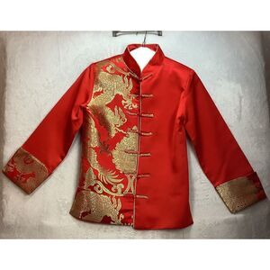 Oriental Dress Shirt Size Small (40 x 28 ) Red & Gold cuff sleeve